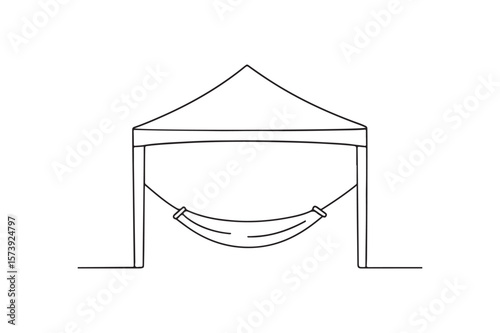 Hammock under canopy continuous one line drawing minimalism design