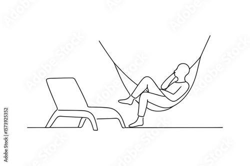 Lounger with hammock continuous one line drawing minimalism design