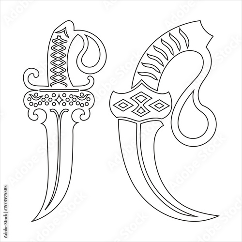 Ornate curved daggers with decorative handles curved blade ornate handle