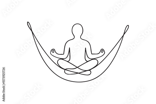 Person meditating in hammock continuous one line drawing minimalism design