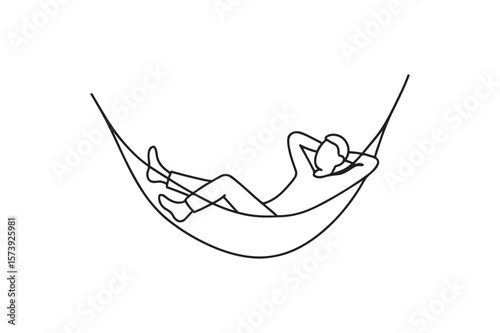 Person relaxing in hammock continuous one line drawing minimalism design
