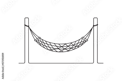 Rope hammock between poles continuous one line drawing minimalism design