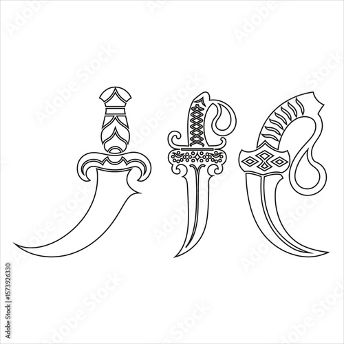 Ornate curved daggers with detailed handles curved blade ornate handle