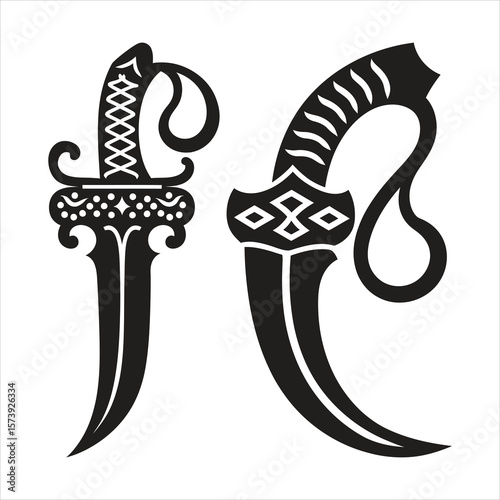 Ornate curved daggers with decorative handles curved blade ornate handle