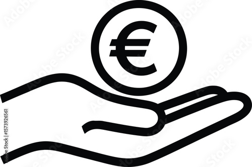 Hand holding euro coin outline on white background representing financial support and investment idea