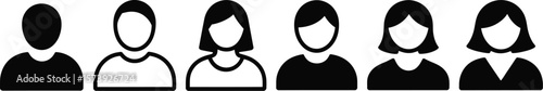 Illustration of six diverse faceless people icons in a row on a light gray background vector graphic