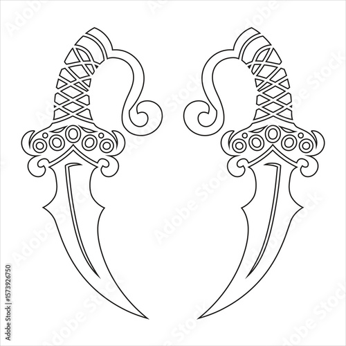 Ornate curved daggers with patterned handles curved blade ornate handle