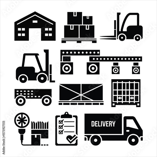 Warehouse forklift boxes delivery truck cargo shipping logistics vector