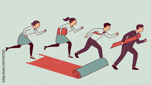 Vector Businesspeople are running forward with determination, showcasing teamwork and urgency