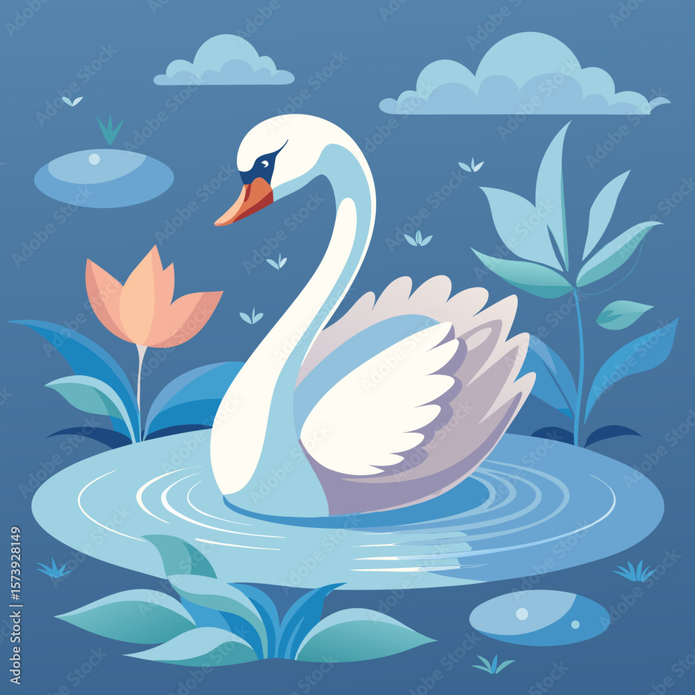 Obraz premium Elegant Swan on Tranquil Lake Vector