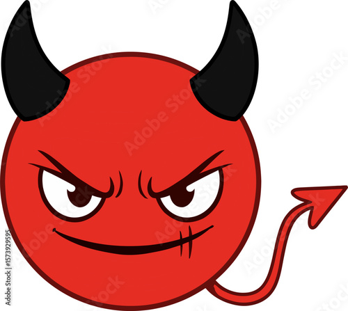 Cartoon representation of a red devil with horns, tail, and an angry expression on a white backdrop.