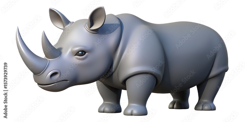 Fototapeta premium Stylized 3d render of a friendly gray rhinoceros with a white background