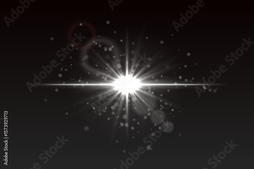 Light burst with glow particles and subtle lens flare rings. Radiating star flash on black background for cinematic or sci-fi look.