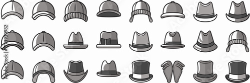 Fashion and casual headwear icon set – Ideal for branding kits, online shops, or graphic design projects
