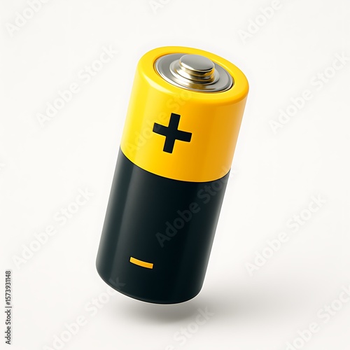 A yellow and black aa battery isolated on white background