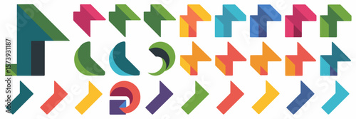 Colorful vector arrowhead icon collection in flat design – Suitable for infographics, mobile apps, or modern UI interfaces.