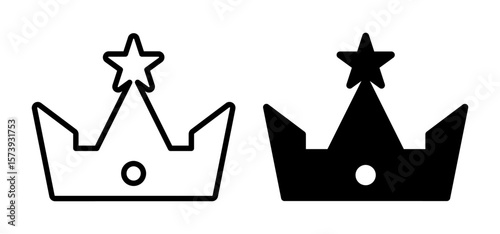 Simple crown icon with star and circle symbol in outline and solid styles