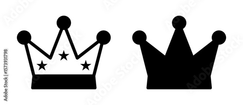 Two simple black crown icons, one with stars and a band