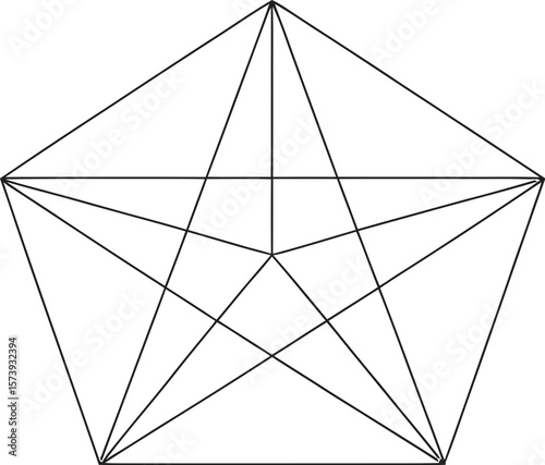 Geometric pentagon and star diagram with angles marked on a light background in a minimalist style
