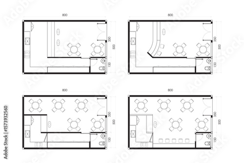 Cafe and Coffee Shop Floor Plans - Set of 4 Diverse Layouts. 16