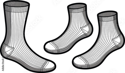 Illustration of three striped socks with dark outlines on a white background in a simple style