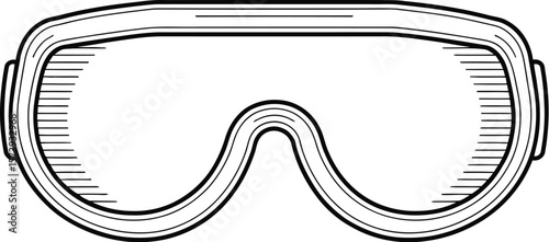 A drawing of safety goggles with a gray frame and hatched texture on a white background in a simple style