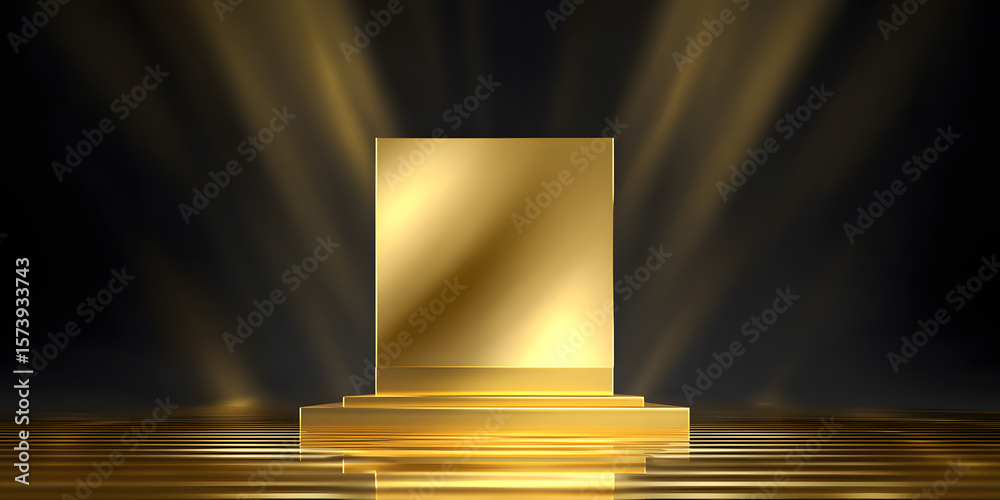 Obraz premium award plaque gold glossy luxury empty square winner trophy template for business finance technology prize of achievement display. generative ai