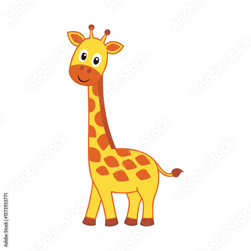 Cartoon Giraffe with Long Neck and Cheerful Face