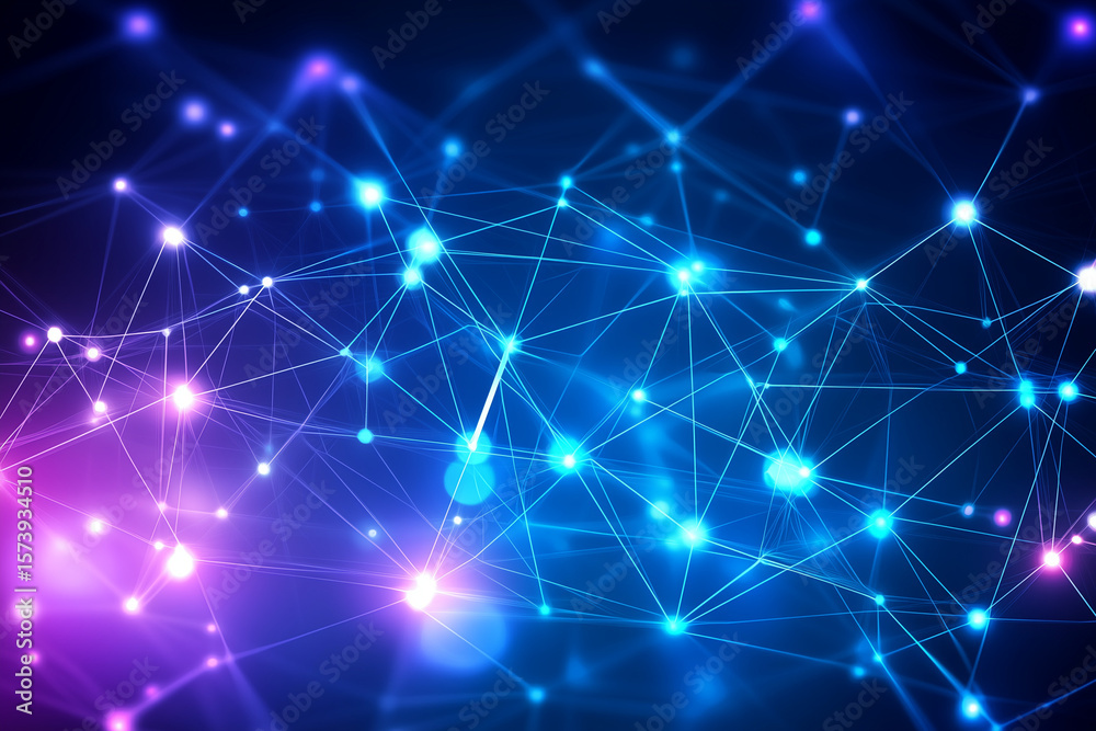 Fototapeta premium Digital Mesh Network on Dark Gradient Background with Glowing Nodes and Lines