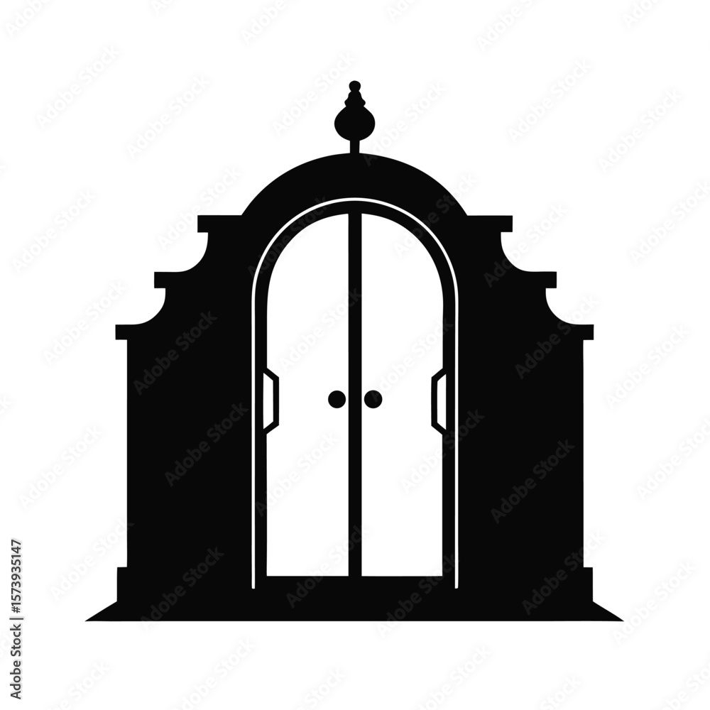 Fototapeta premium Classic double door entrance silhouette with panels for grand building or home design