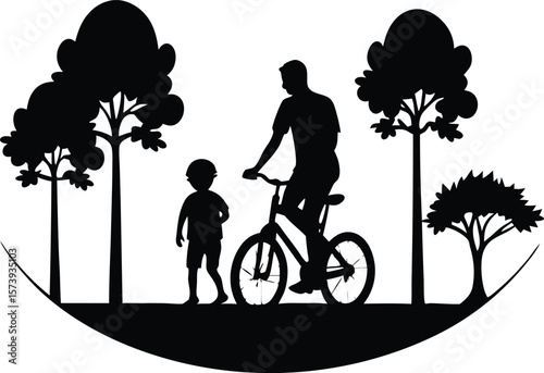  father joyfully teaches his young son to ride