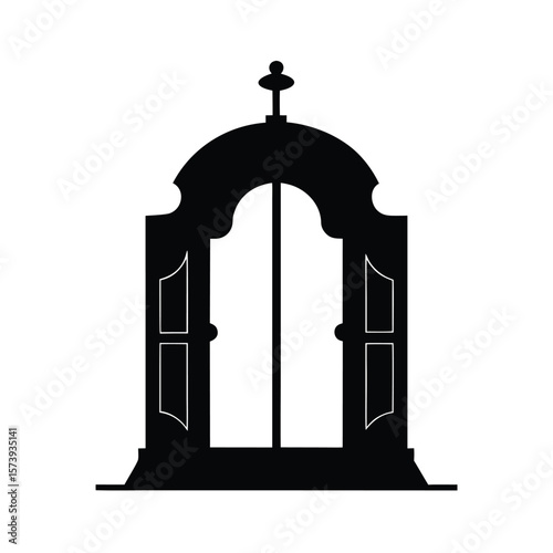 Double door entrance silhouette for architecture theme and traditional building design
