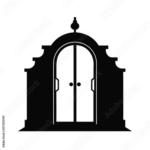 Classic double door entrance silhouette with panels for grand building or home design