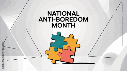National Anti-Boredom Month Poster with Colorful Puzzle Piece Icon