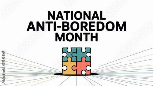 National Anti-Boredom Month Poster with Colorful Puzzle Piece Icon