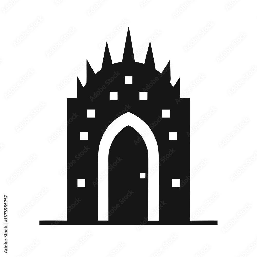 Fototapeta premium Medieval castle door silhouette with studs for fantasy stories and fortress illustration