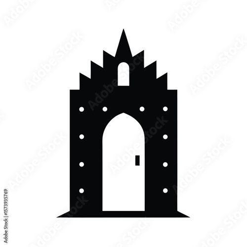 Castle entrance door with metal studs silhouette for medieval and fantasy design use