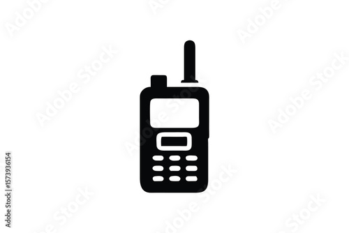 Professional Two-Way Radio Handheld Communication Device Icon;  Black and White Minimalist Style,  Clean Modern Design,  Simple Efficient Communication Concept,  Business Technology Image.