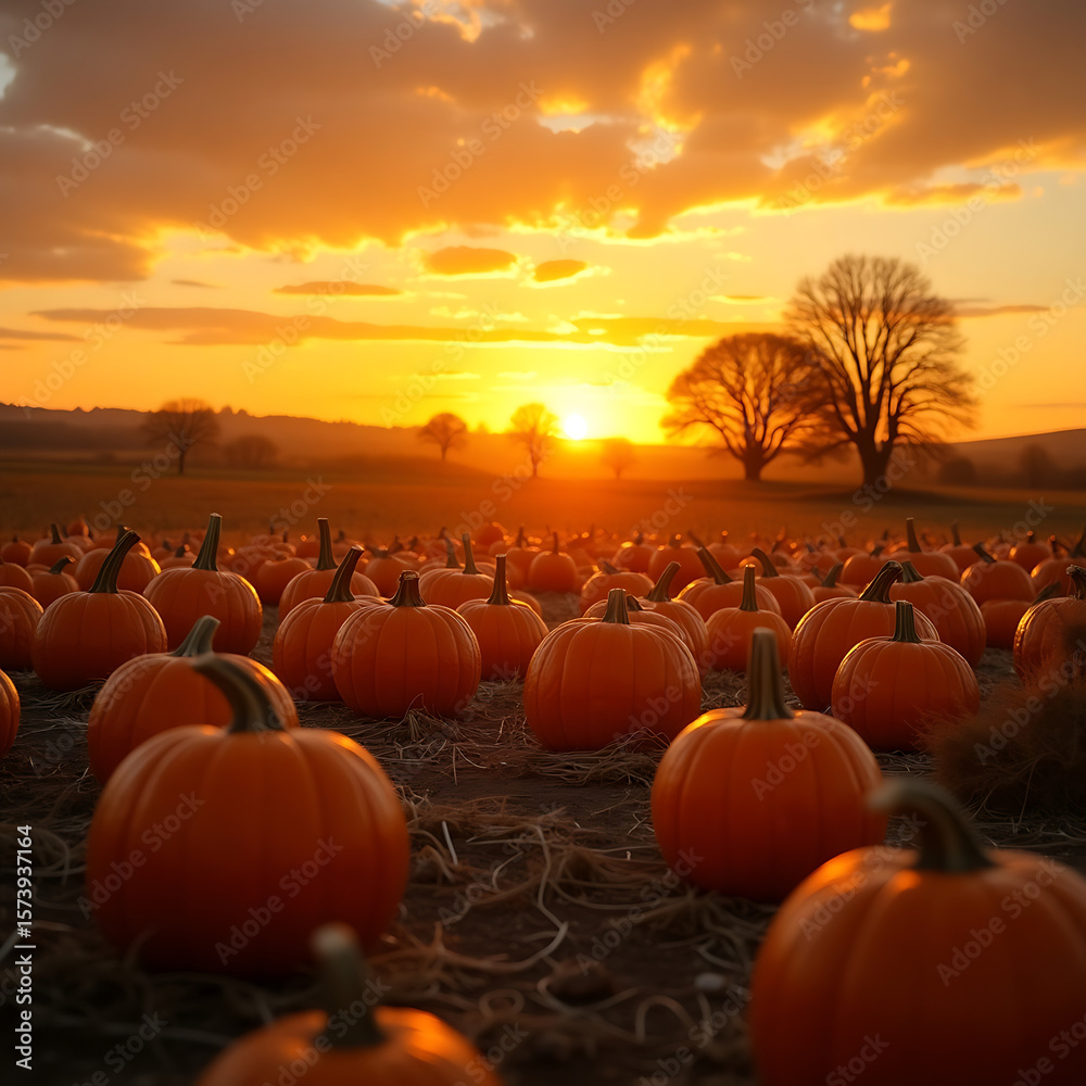 Autumn's Golden Glow: Pumpkins Bask in Sunset's Embrace, A Vibrant Pumpkin Patch at Sunset - Nature's Harvest in the Evening Light Autumn's Golden Glow: Pumpkins Bask in Sunset's Embrace, A Vibrant Pumpkin Patch at Sunset - Nature's Harvest in the Evening Light