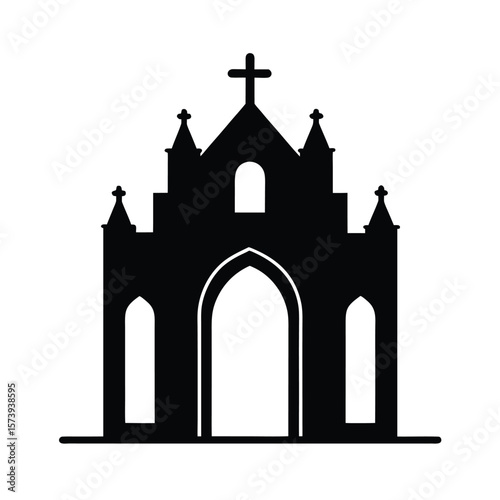 Gothic cathedral door silhouette for ancient structure religion and architectural frame  