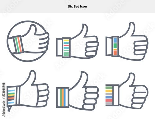 Six set icon Six Different Thumbs Up Icons Representing Positive Feedback and Approval