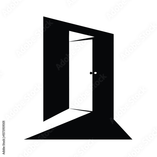 Open door silhouette showing light coming in for hope concept and mystical vector scene
