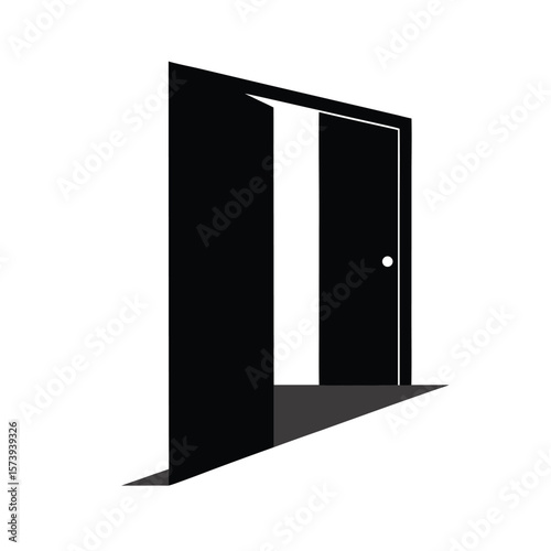 Mystical open door silhouette with light rays concept for story illustration and fantasy