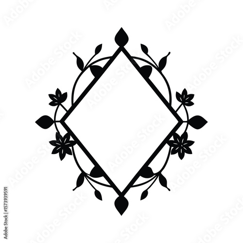 Diamond shaped floral border with flowers silhouette for invitation wedding and love design  