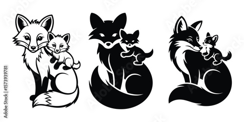 Fox with Her Baby, Isolated Symbol of Family and Love On White Background