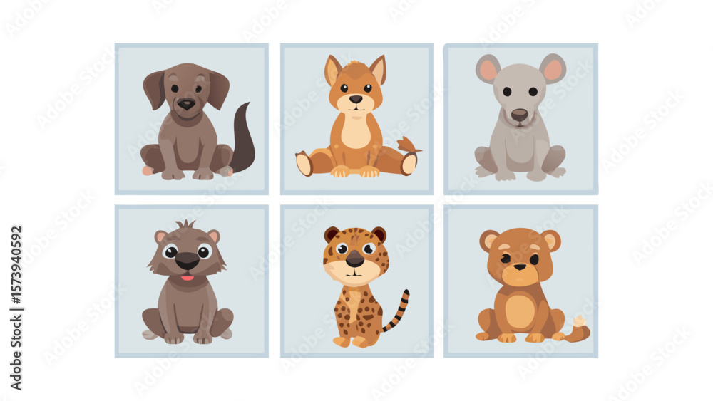 Fototapeta premium Sitting Down Animals – Playful Stylized Animal Set