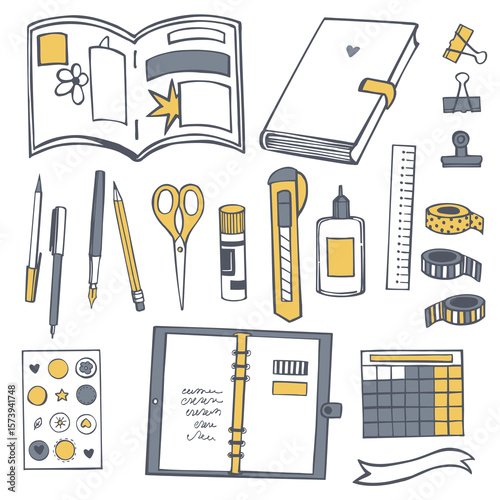 Wallpaper Mural Hand-darwn diaries and office supplies. Vector sketch  illustration. Torontodigital.ca
