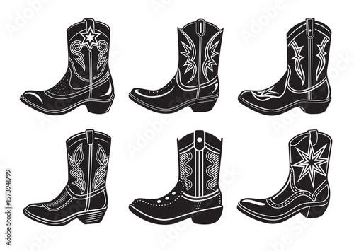 Cowboy Boot Vector , Cowboy Boot Icon Set
