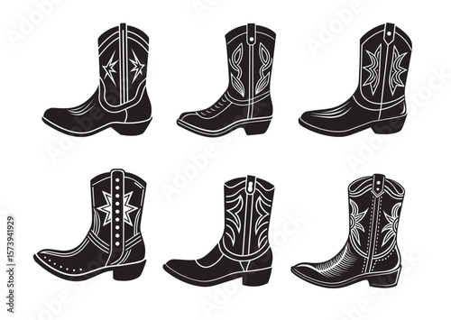 Cowboy Boot Vector , Cowboy Boot Icon Set