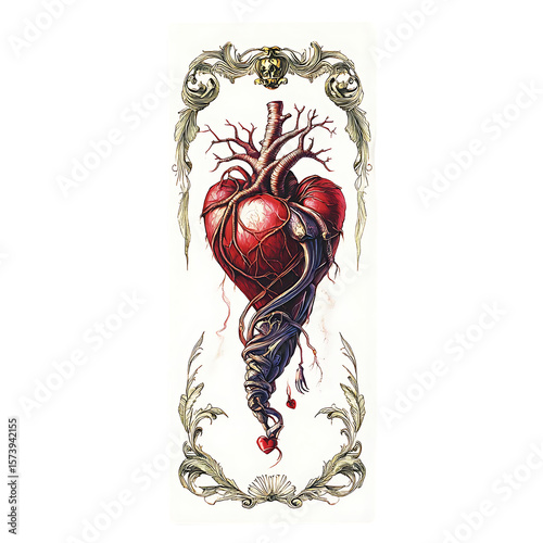 Intricate Anatomical Heart Art: Gothic Victorian Style Illustration